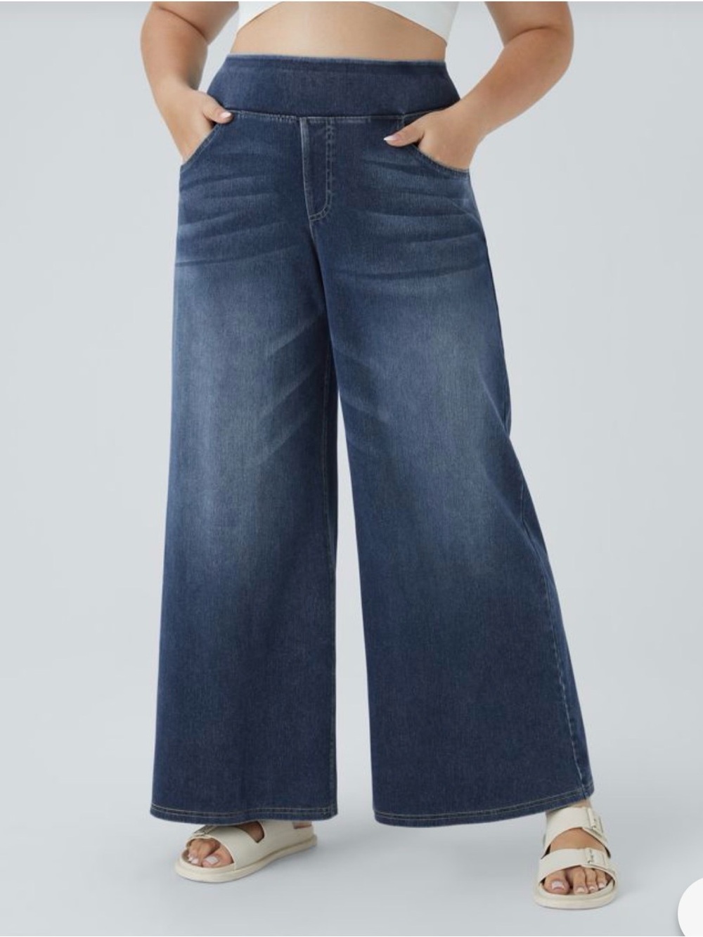HALARA 2X(22/24) Wide-Leg Pull-On Jeans in Dark Blue Wash